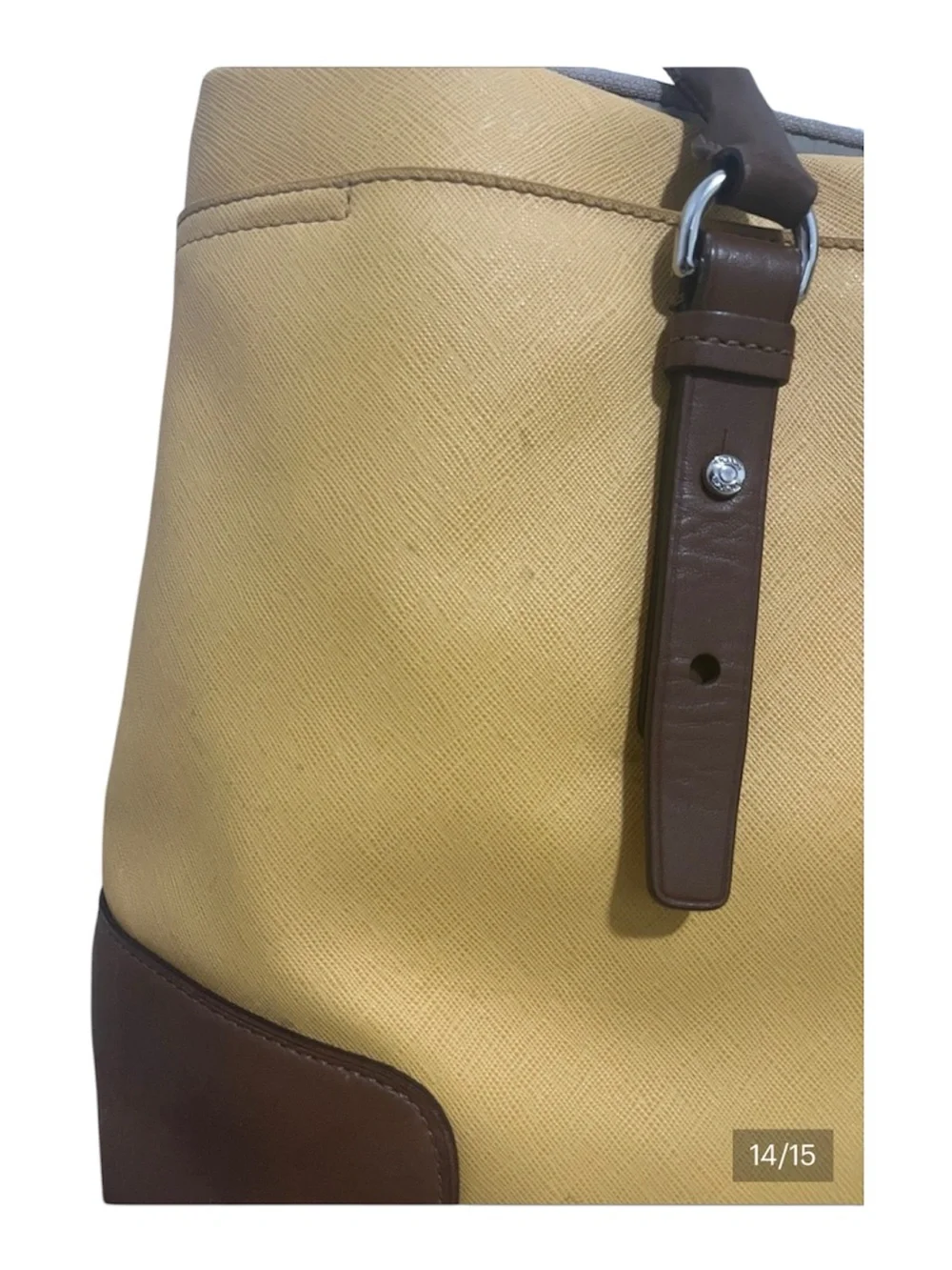Tumi Yellow Tote with Tan Leather Pull and Silver Hardware